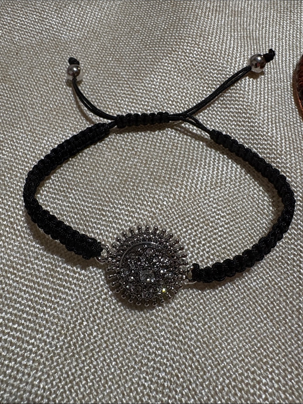 Black Macrame Bracelet with Sparkling Round Accent